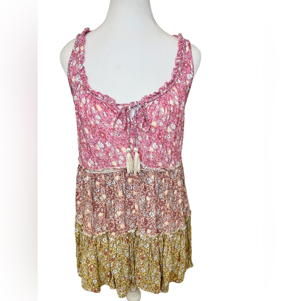 Rachel Zoe • Women’s Boho Floral Tiered Babydoll Tank Mini Dress Small NWOT